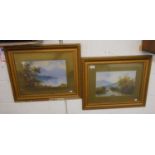 Pair of watercolours in gilt frames - 'Highland scenes' - Unusual signature