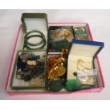 Box of costume jewellery to include jade