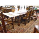 Good quality carved oak draw-leaf refectory table