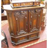 Early 18C carved oak Italian cabinet with original locks