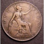 Mint Error Mis-Strike Penny 1910 Reverse Brockage Fine, Very Rare