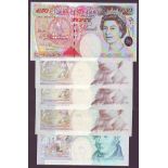 Bank of England (5) first series all with matching serial numbers 000909, Kentfield B366 £10 A01 and