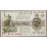 Ten shillings Bradbury T20 issued 1918 series B/19 887864, (No. with dash), tiny pinholes, good