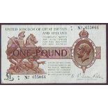 One pound Warren Fisher T31 issued 1923 control note, series Z1/6 655064, 2 pinholes, cleaned &