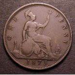 Mint Error Mis-Strike Penny 1875 Reverse brockage of Reverse J Near Fine/Fine