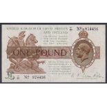 One pound Warren Fisher T31 issued 1923 series L1/92 874456 VF