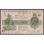 Ten shillings Warren Fisher T26 issued 1919, 1st series No. with dash D/21 320691, tiny pinhole &