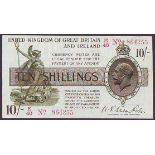 Ten shillings Warren Fisher T26 issued 1919, series No. with dash E/46 864255, washed, pressed