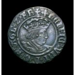 Halfgroat Henry VIII Canterbury Mint Archbishop Warham WA either side of shield S.2343 mintmark