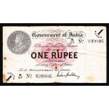 India 1 rupee dated 1917 series B/37 899806 with Gubbay signature, Pick1g, this series with the B
