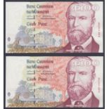 Ireland Republic Central Bank £100 (2) a consecutively numbered pair dated 22-08-96 first series AAK