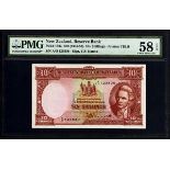 New Zealand 10/- (1940 - 55) Hanna P158a PMG graded Choice AU 58 Exceptional Paper Quality serial