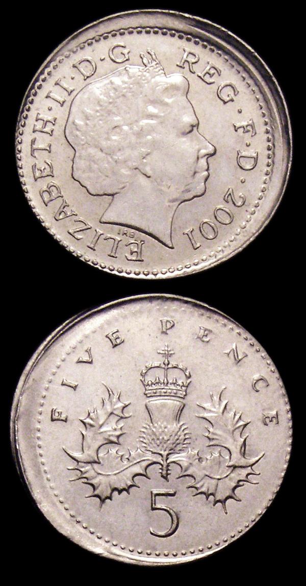 Mint Error - Mis-Strikes Decimal Five Pences (3) 2000 struck off-centre with around 1.75mm blank - Image 2 of 2