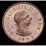 Farthing 1806 Proof in copper Peck 1389 KF13 UNC with traces of lustre and a spot in the obverse