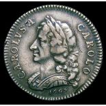 Farthing 1665 Silver Pattern, Portrait with long hair, Obverse 2, Reverse A, Straight grained edge,