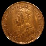 Australia Penny 1920S No mintmark KM#23 NGC MS62 BN, the 8 jewels on the crown band sharp and clear,