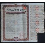 China, 5% "Boxer" Loan (20) bonds for $50US, brown & yellow, text in English & French, each with