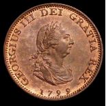 Farthing 1799 Peck 1279 UNC with traces of lustre, the reverse with a small rim nick at the top