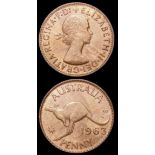 Australia (2) Penny 1963 KM#56 Proof, Halfpenny 1963 KM#61 Proof both UNC with subdued lustre, the