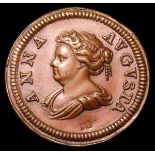 Farthing 1713 Pattern in copper, ANNA AVGVSTA legend obverse, PAX MISSA legend reverse, struck on