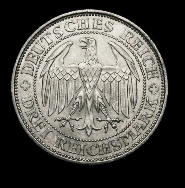 Germany - Weimar Republic 3 Marks 1929E 1000th Anniversary of Meissen A/UNC with some contact marks