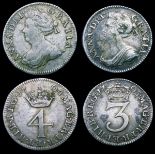 Maundy Set Queen Anne a mixed date set comprising Fourpence 1704 ESC 1887 NVF, Threepence 1705 ESC