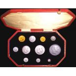 Proof Set 1902 (11 coins) Sovereign to Maundy Penny UNC to nFDC, the silver well matched, in the