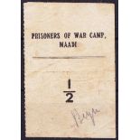 Egypt WW1 Prisoner of War Camp Maadi, a 1/2 piastre with manuscript signature lower right, used by