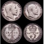 Maundy Set 1908 ESC 2524 EF to UNC the Threepence with a heavy contact mark in the obverse field