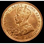 Australia Penny 1911 KM# UNC and lustrous with a very light cabinet friction on the tip of the