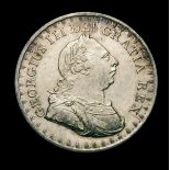 Three Shilling Bank Token 1811 Obverse A1, front leaf of laurel wreath points to the tip of the E,