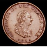 Farthing 1799 Proof in bronzed Copper Peck 1276 KF9 UNC with a small spot by the King's eye