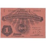 British West Africa Currency Board 1 shilling dated 30th November 1918 series P/4 370108, corner