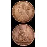 Pennies (2) 1873 Freeman 64 dies 6+G VF, 1875H Freeman 85 dies 8+J NF with much surface dirt