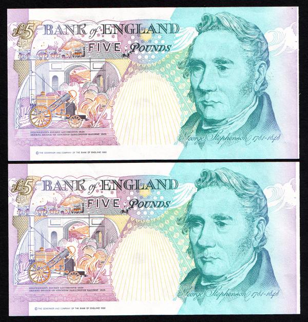 ERROR Five Pounds Kentfield. B364. Errors (2) consecutive numbers AL prefix both printed too far - Image 2 of 2