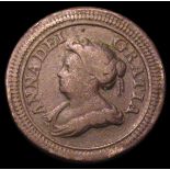 Farthing 1713 Obverse 4 , Reverse D Pattern in copper struck on a large flan Peck 748 About Fine