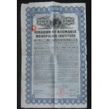 Roumania, Kingdom of Roumania Monopolies Institute  Stabilisation and Development Loan 1929, £100