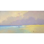 Segrelles, Figures on a beach, signed, oil on canvas, and another similar.  39 cm x 79 cm and