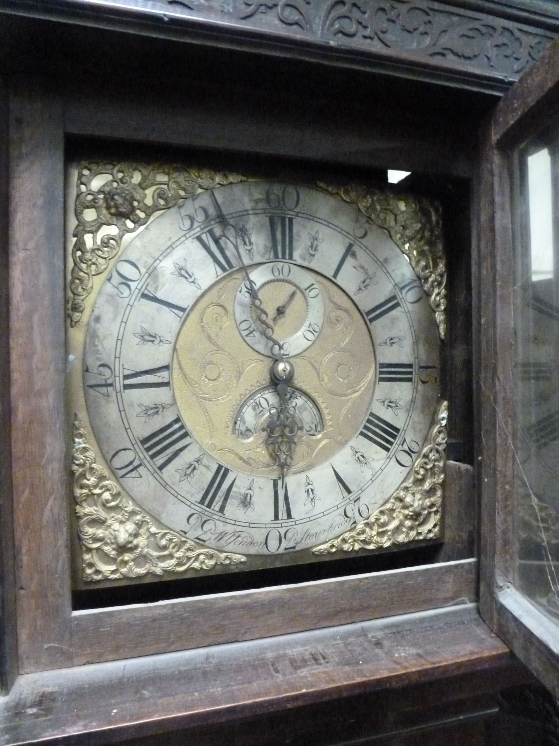 A George lll oak long case clock, the brass 12 inch dial with silvered chapter ring, subsidiary - Image 9 of 13