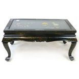 A Chinese ebonised and inlaid coffee table and hard stone scene of birds in branches and flowers