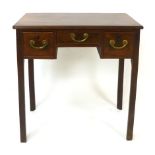 A 19th century mahogany low-boy, a central shallow drawer flanked by two deeper drawers, brass swing