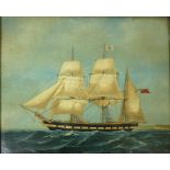 A 19th century Marine School, Portrait of a three masted 22 gun sailing ship with red ensign flying,