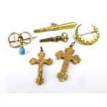 Two 9 ct gold crucifix; together with a