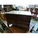 An oak dowry chest, late 18/19th century, hinged cover above a pair of short drawers with a pair