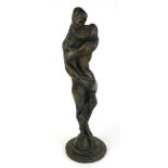20th Century School, two naked figures in an intimate embrace, bronze patinated finish. h. 57 cm.