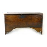 An oak six plank coffer, late 17th century and later, with hinged cover. w. 110cm,  CONDITION