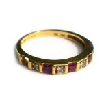 An 18ct yellow gold half eternity ring set diamonds and rubies,  CONDITION REPORT: One ruby missing