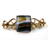Rose gold and banded agate mounted brooc