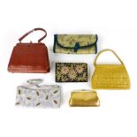 A 1960's snakeskin handbag and five other bags CONDITION REPORT: Wear commensurate with age