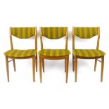 A set of six Danish oak framed dining chairs with fabric upholstery CONDITION REPORT: Worn in